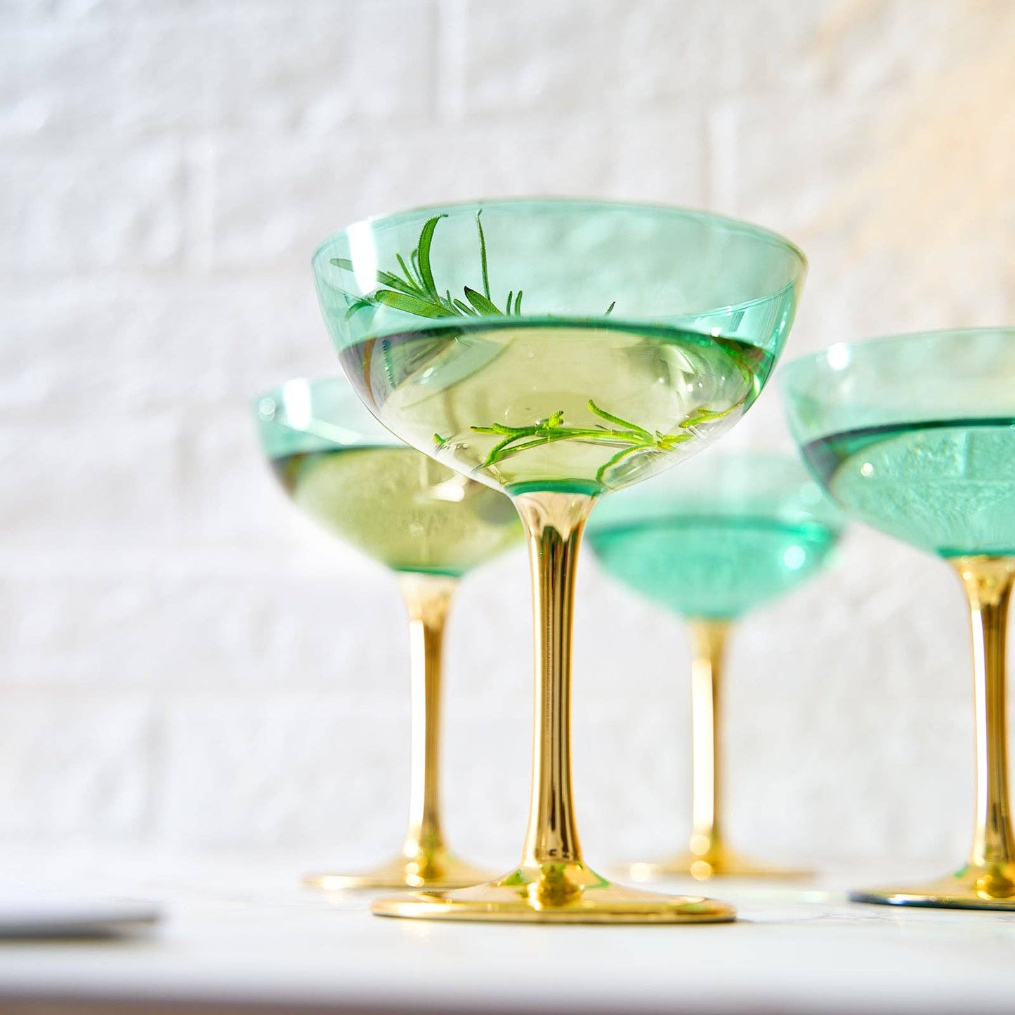 Colored Coupe Art Deco Glasses, Gold | Set of 4 | 12 oz