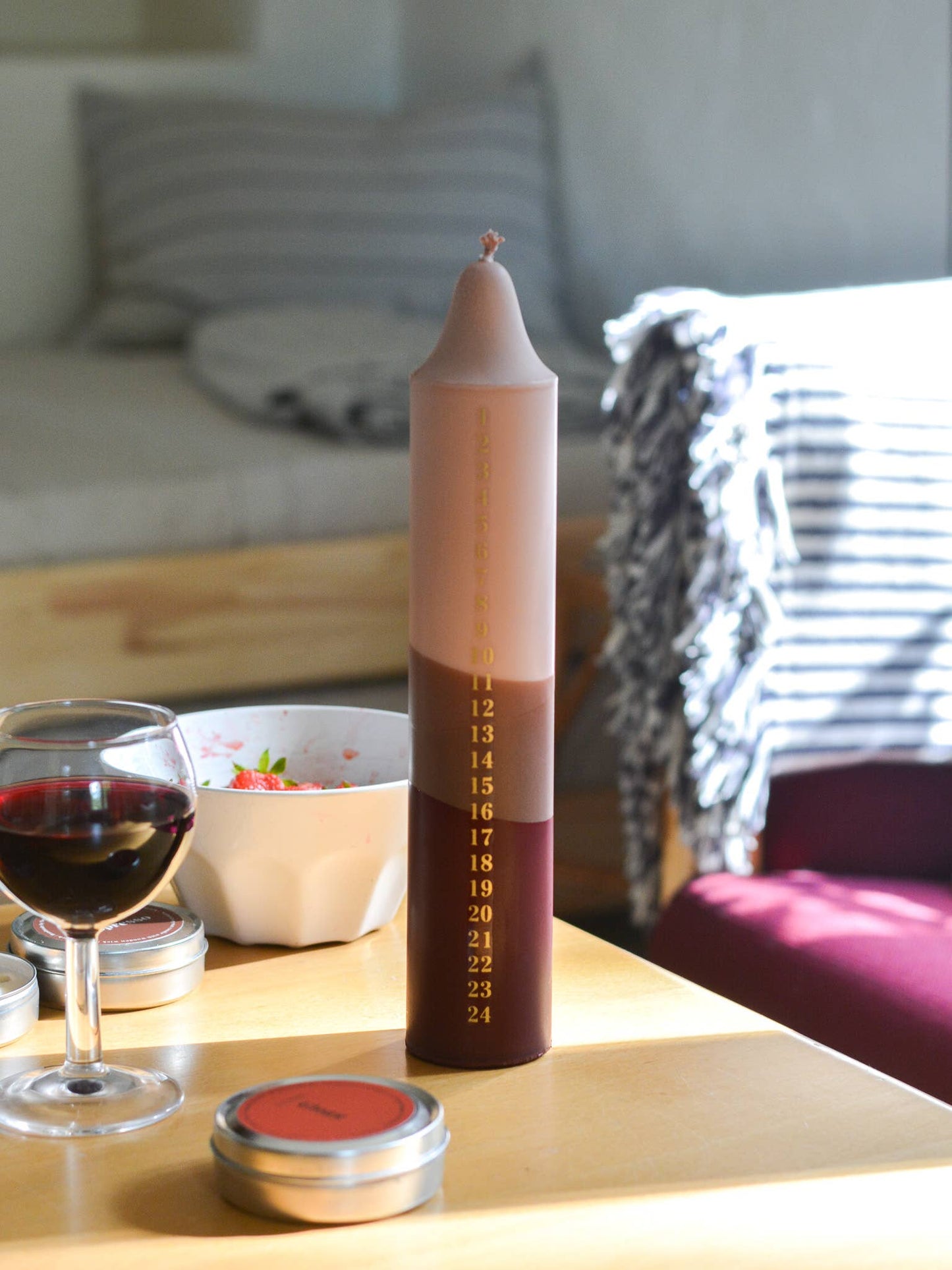 Advent Candle, Christmas Calendar, Beige/Brown/Red