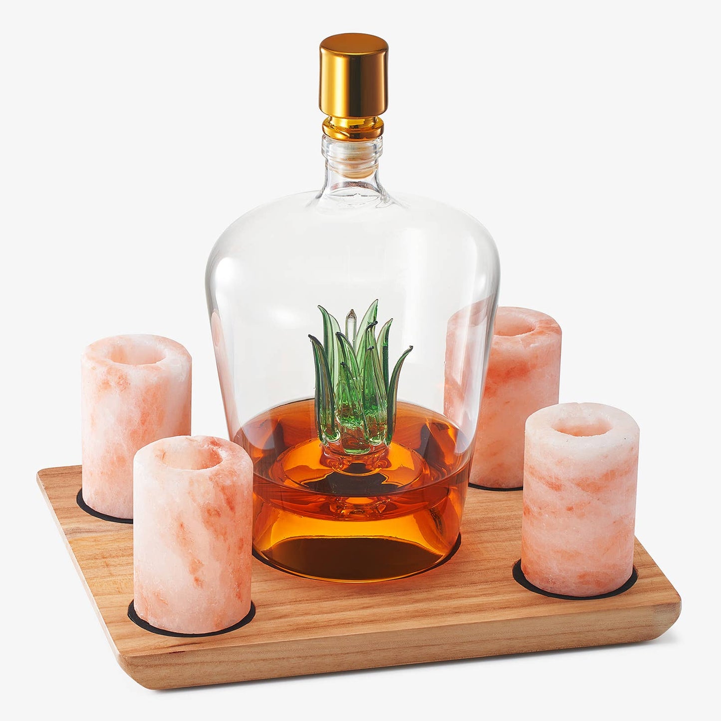 Tequila Decanter With 4 Pink Himalayan Salt Shot Glasses