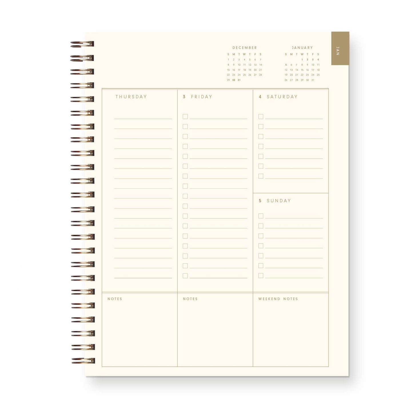 2025 Retro Dated Weekly Planner: French Vanilla Cover | Gold Foil