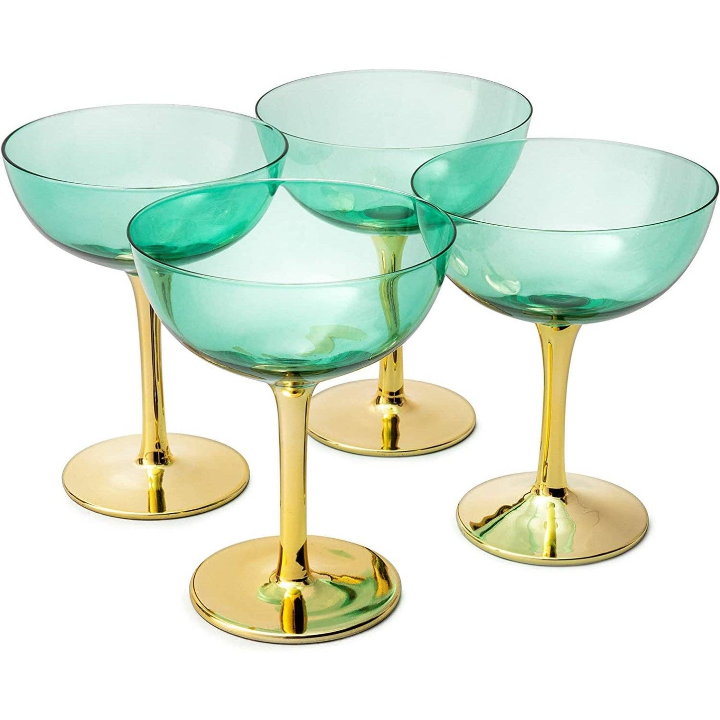 Colored Coupe Art Deco Glasses, Gold | Set of 4 | 12 oz