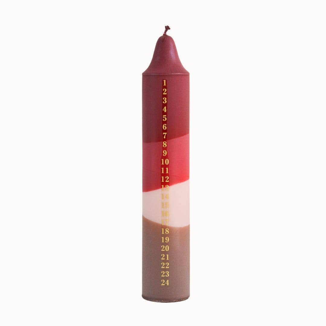 Advent Candle, Christmas Calendar, Red/Fuchsia/Beige/Brown