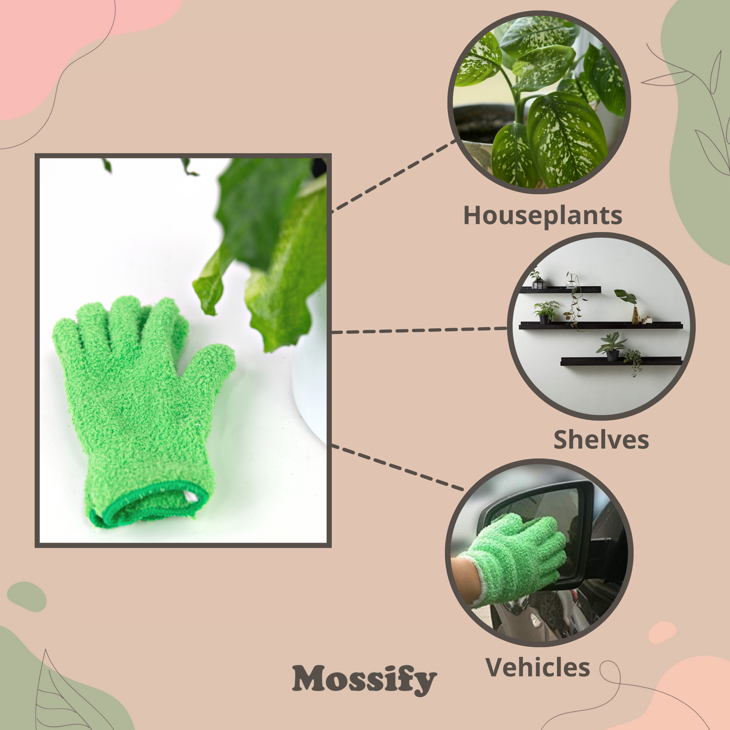 2 Microfiber Gloves - Leaf-Shining Gloves: Green