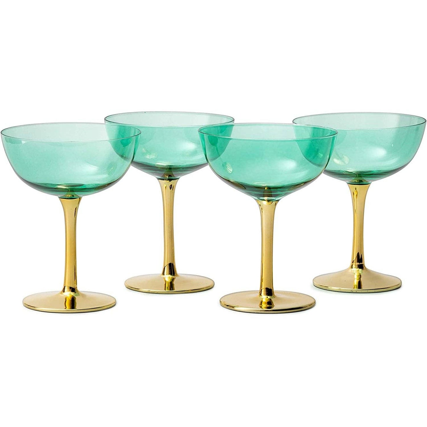 Colored Coupe Art Deco Glasses, Gold | Set of 4 | 12 oz