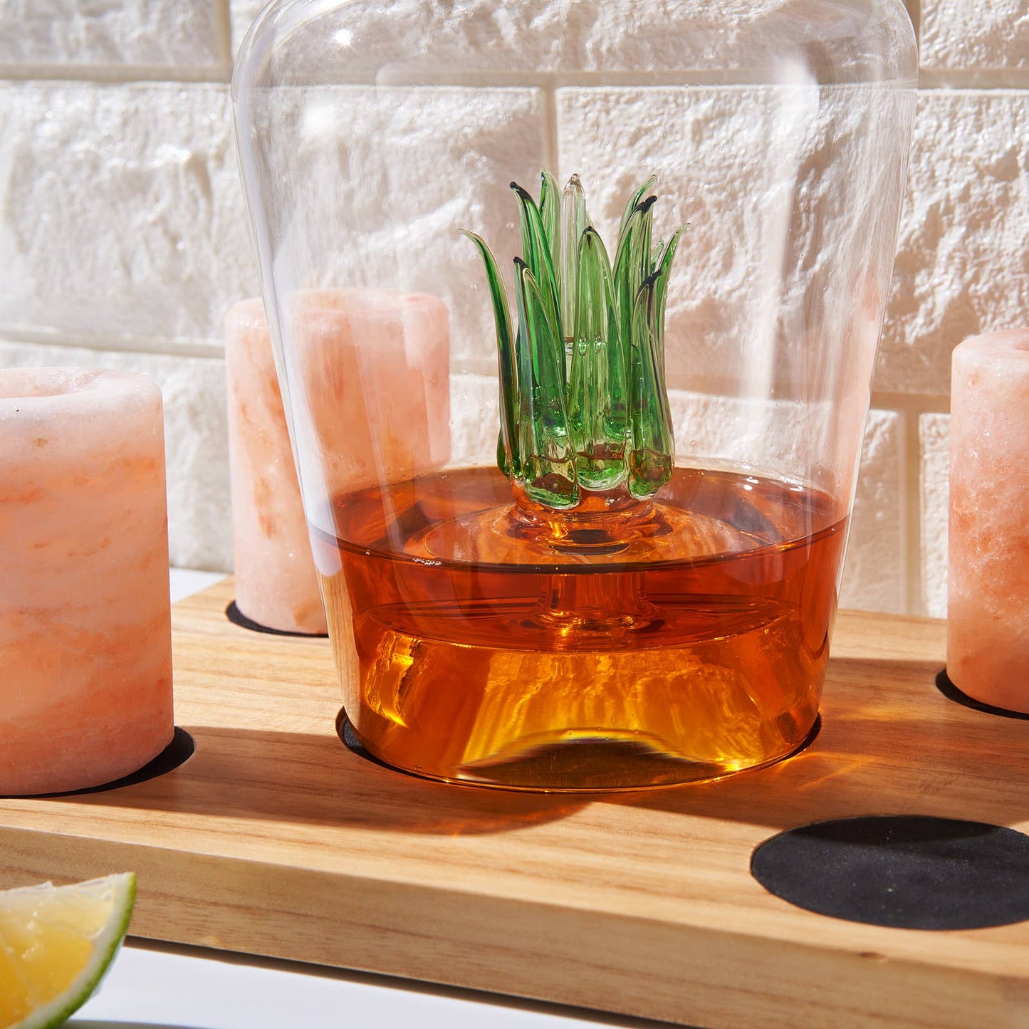 Tequila Decanter With 4 Pink Himalayan Salt Shot Glasses