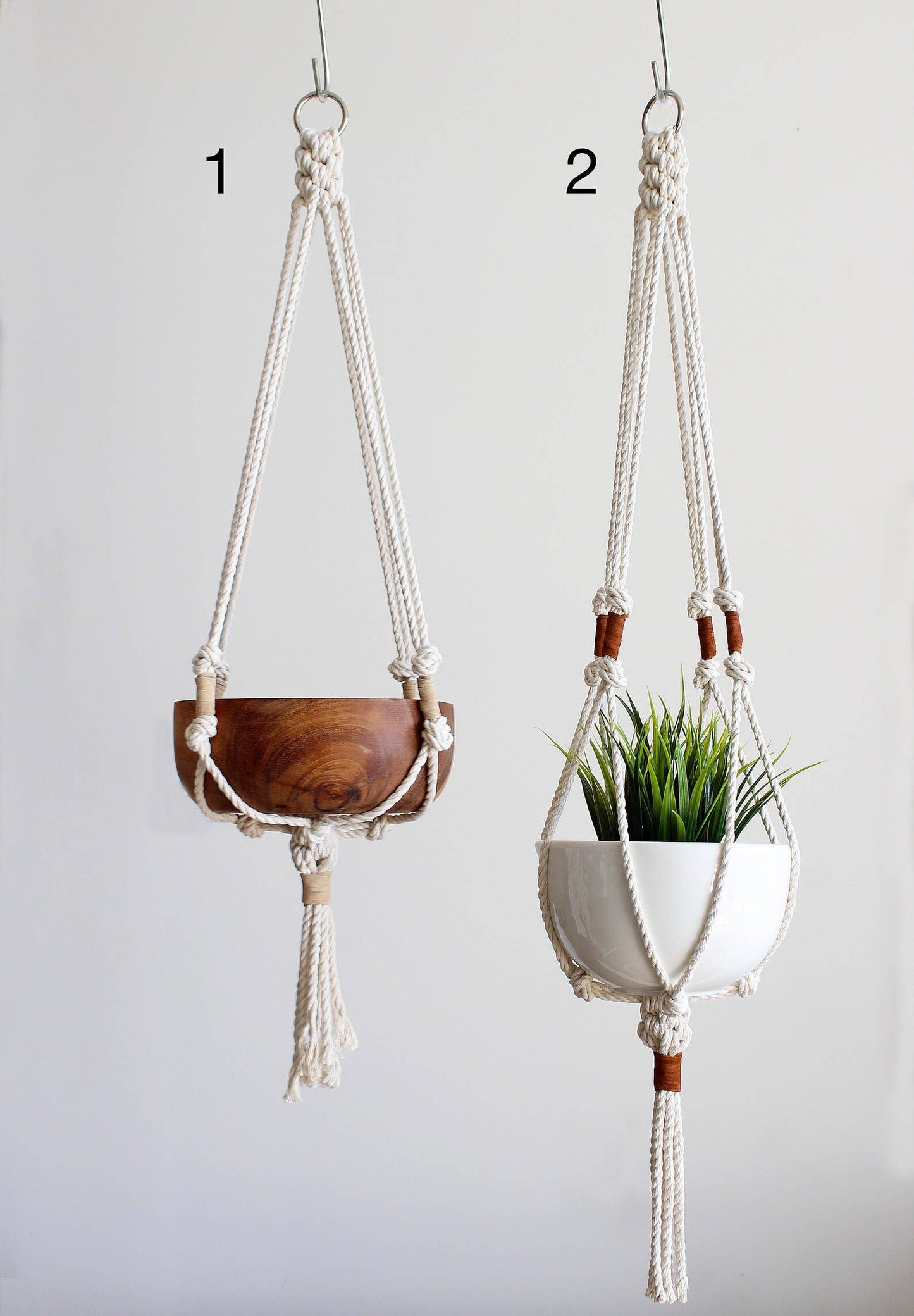 Macrame Plant Hanger, Hanging Planter, Cotton & Leather Sued: 1