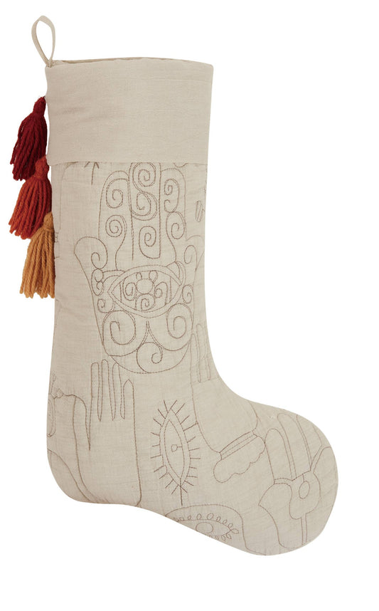 Hamsa Quilted Stocking w/Tassels