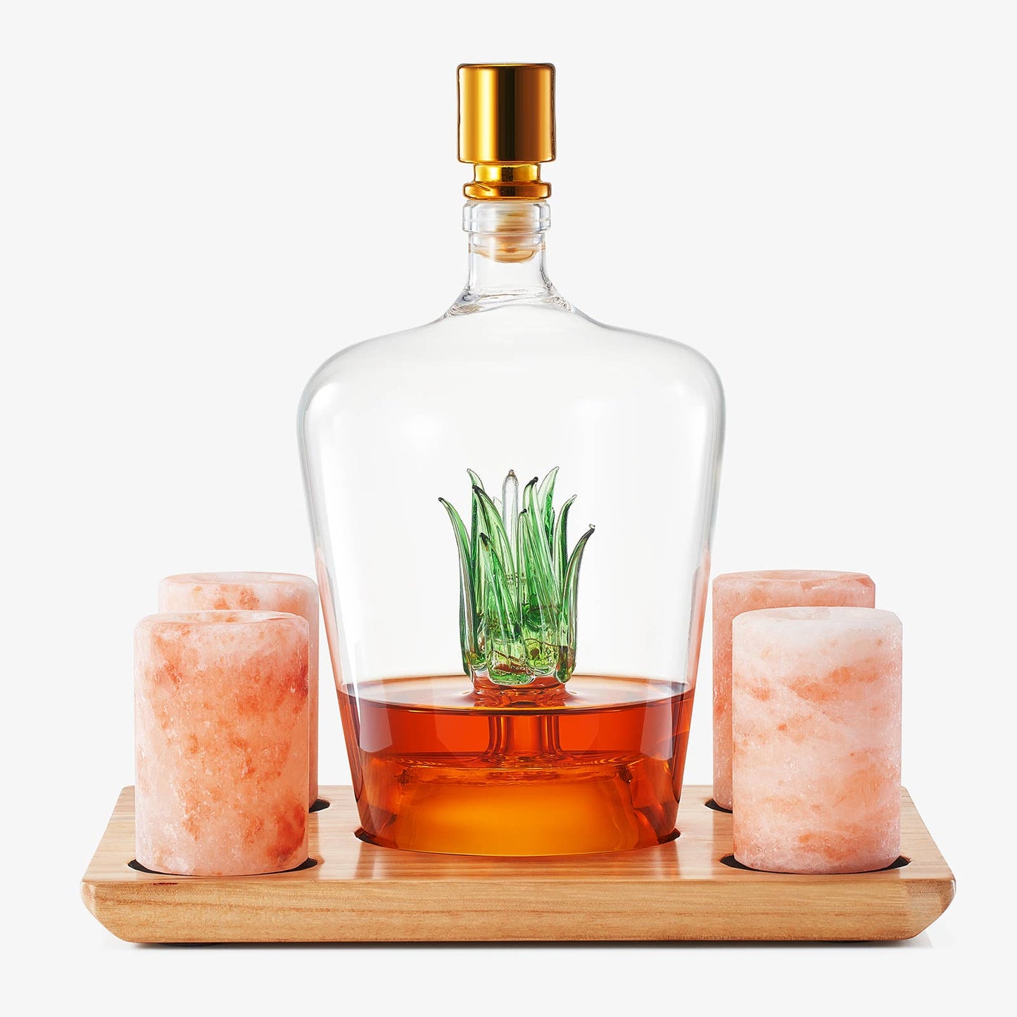 Tequila Decanter With 4 Pink Himalayan Salt Shot Glasses